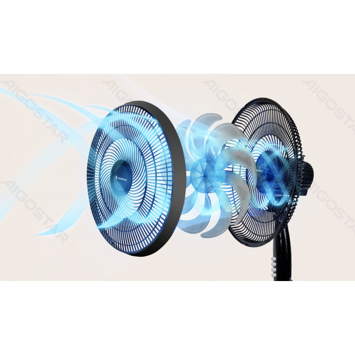 Stand Fan,16 Inches, 9 Blades, 3 Speeds, Black