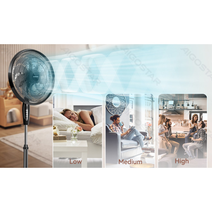 Stovintis ventiliatorius, 16 Inches, 9 Blades, 3 Speeds, Black