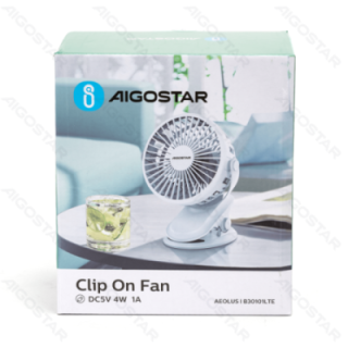 Portable Clip on Fan 6 Inches, 5 Blades, 3 Speeds, 1500mAh, White