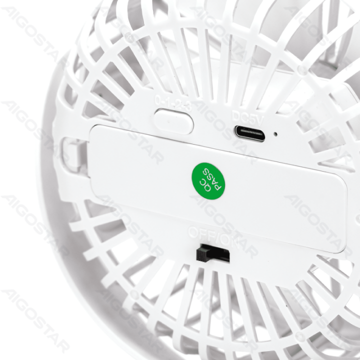 Nešiojamas segamas ventiliatorius, 6 Inches, 5 Blades, 3 Speeds, 1500mAh, White