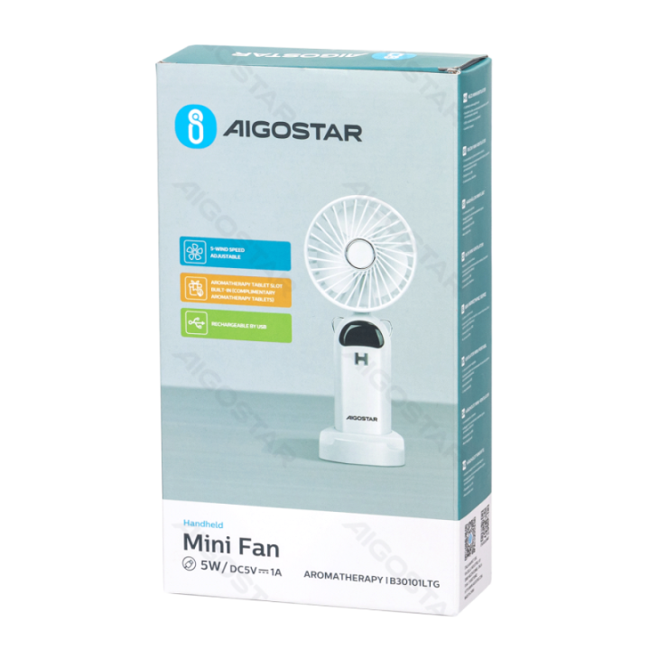 Handheld Fan, 3 Inches, 3 Blades, 5 Speeds, 1200mAh, White