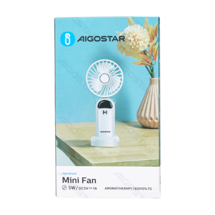 Handheld Fan, 3 Inches, 3 Blades, 5 Speeds, 1200mAh, White