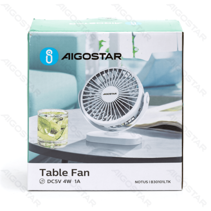 Portable Table Fan, 6 Inches, 5 Blades, 3 Speeds, 1500mAh, White