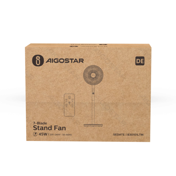 Stovintis ventiliatorius, 16 colių, 7 mentės, 3 greičiai, baltas, su nuotolinio valdymo pultu