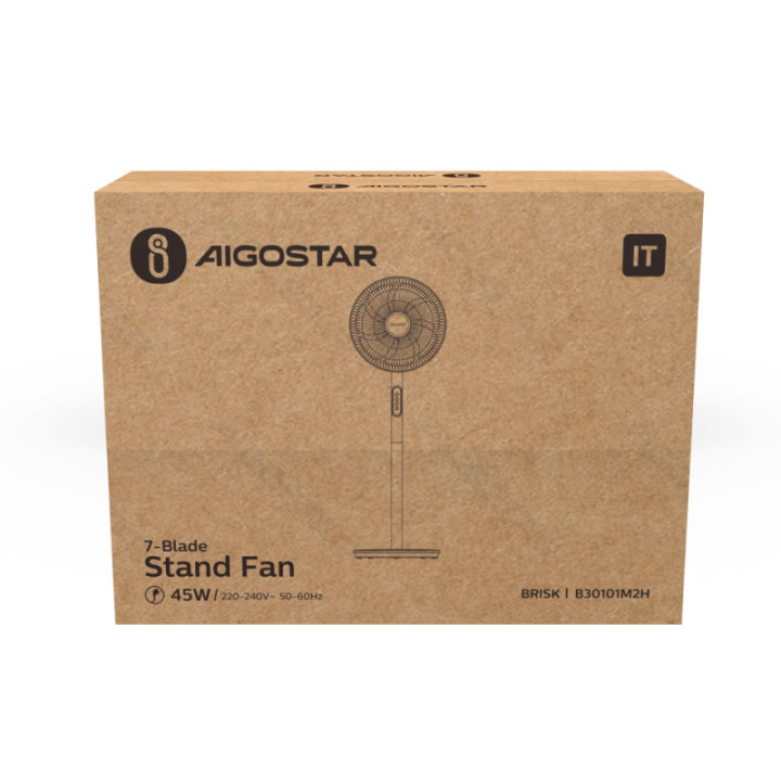 Stand Fan,16 Inches, 7 Blades, 3 Speeds, White