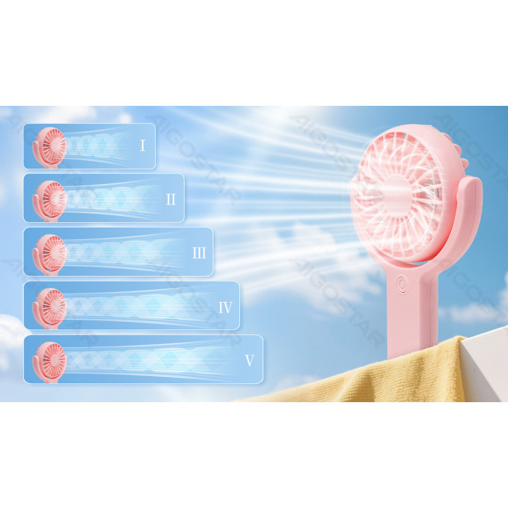 Handheld Fan, 3 Inches, 7 Blades, 5 Speeds, 1200mAh, Pink