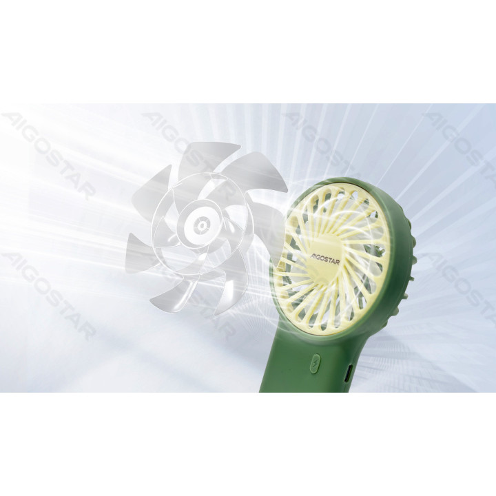 Rankinis ventiliatorius, 3.2 Inches, 7 mentės, 3 greičiai, 500mAh, žalia