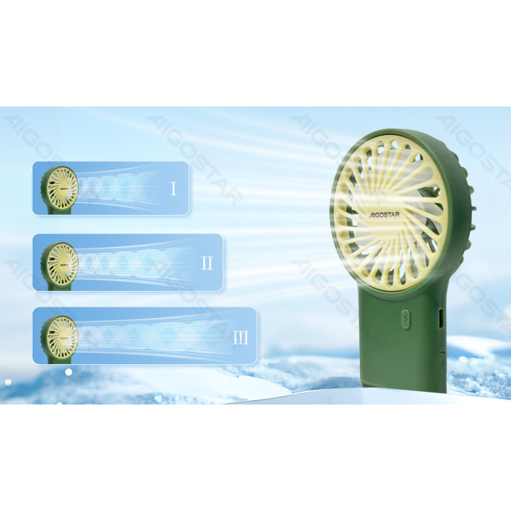 Rankinis ventiliatorius, 3.2 Inches, 7 mentės, 3 greičiai, 500mAh, žalia