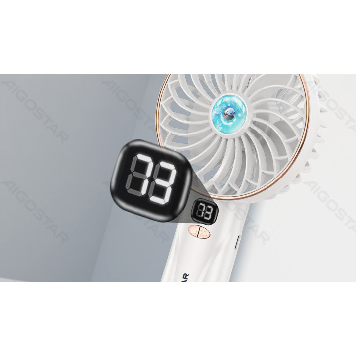 Handheld Fan, 4.3 Inches, 3 Blades, 5 Speeds, 2400mAh, White&Gold