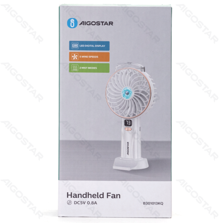 Rankinis ventiliatorius, 4.3 Inches, 3 mentės, 5 greičiai, 2400mAh, balta ir auksinė