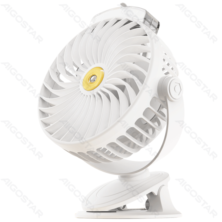 Portable Clip on Fan 6 Inches, 3 Blades, 5 Speeds, 2400mAh, White