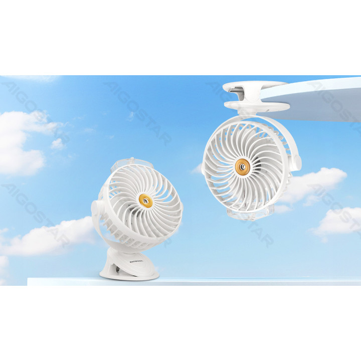 Portable Clip on Fan 6 Inches, 3 Blades, 5 Speeds, 2400mAh, White
