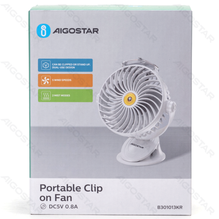 Portable Clip on Fan 6 Inches, 3 Blades, 5 Speeds, 2400mAh, White