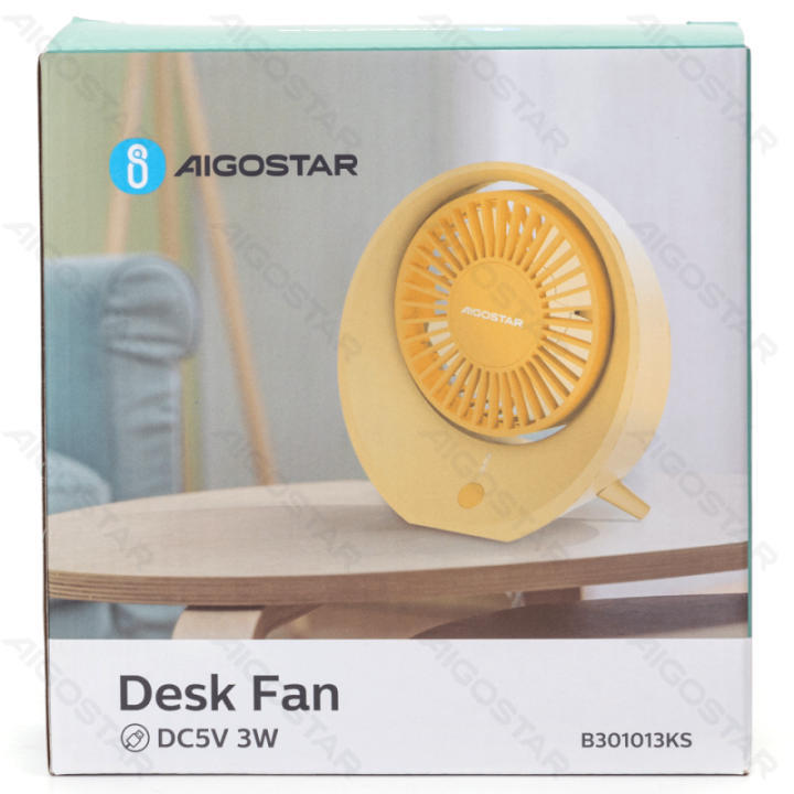 Portable Table Fan, 4 Inches, 4 Blades, 3 Speeds, 1200mAh, Beige