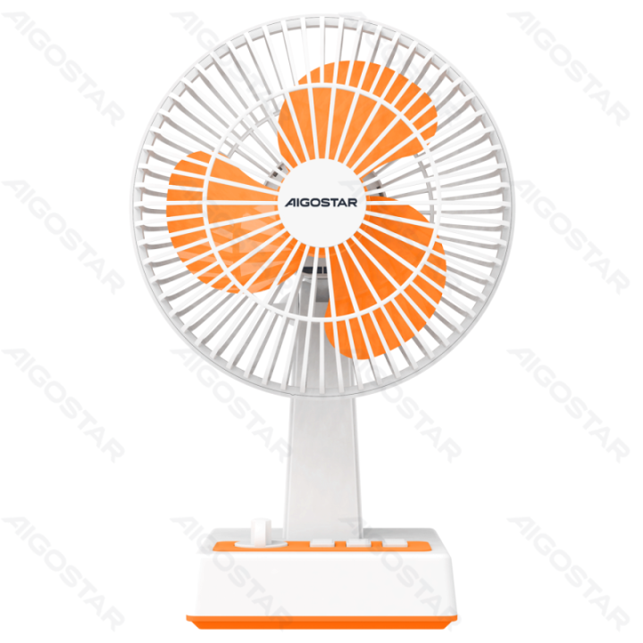 Nešiojamas stalo ventiliatorius, 8 Inches, 3 mentės, 3 greičiai, be baterijos, balta ir oranžinė