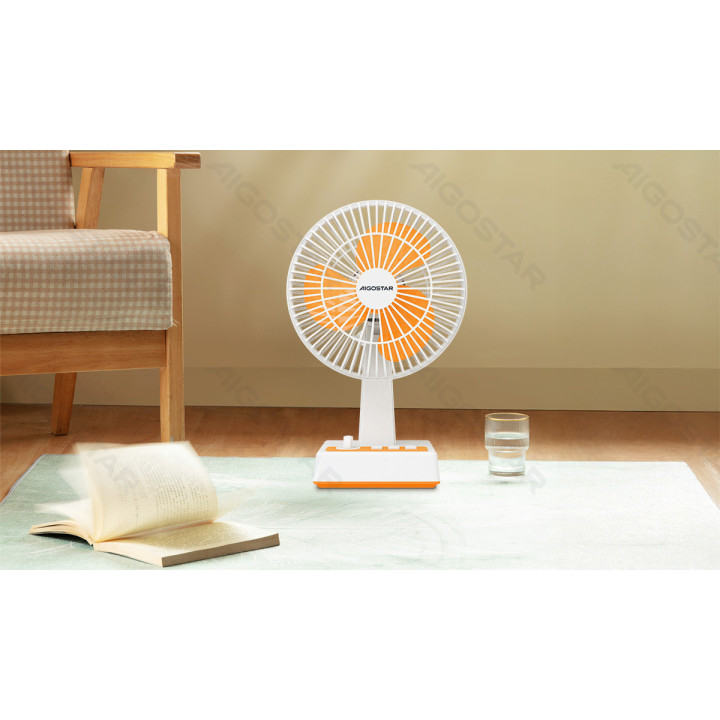 Nešiojamas stalo ventiliatorius, 8 Inches, 3 mentės, 3 greičiai, be baterijos, balta ir oranžinė
