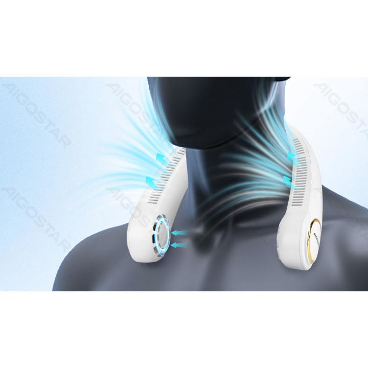 Kaklo ventiliatorius, 8 colių, 3 greičiai, 2000mAh, baltas, reguliuojamas kampas