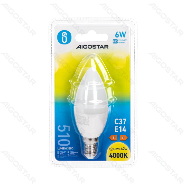 LED C37 Globe Bulb-E14-6W-4000K-510lm