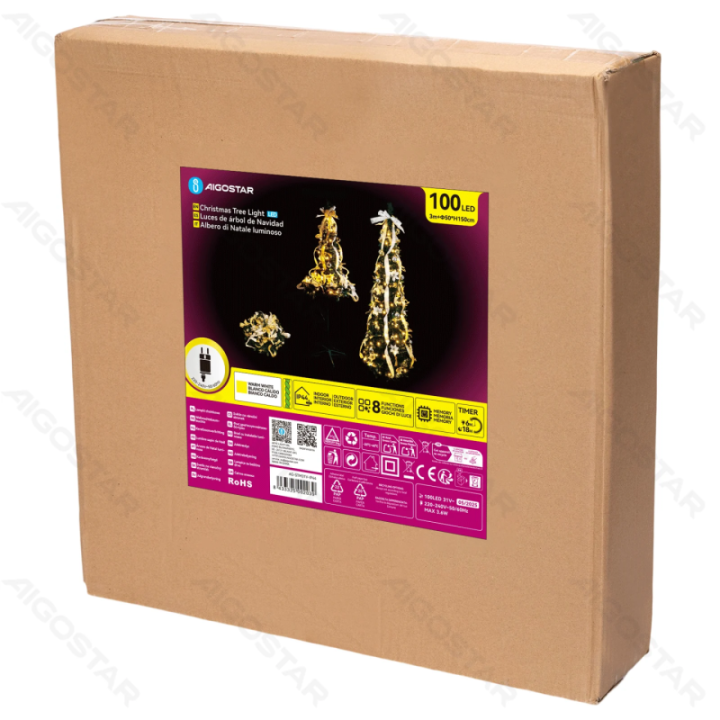 Sulankstoma Kalėdinė eglutė, balta + auksiniai papuošimai, šilta balta, 1.5m IP44, vidaus ir lauko