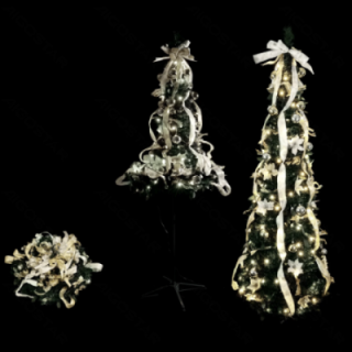 Foldable Christmas Tree White Gold Decorations Warm White 1.8m IP44, Indoor&Outdoor