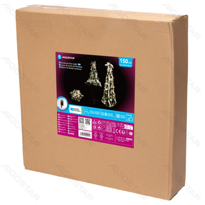 Sulankstomas Kalėdų medis, balti ir auksiniai papuošimai, balta šviesa, 1.8m IP44, vidaus&lauko