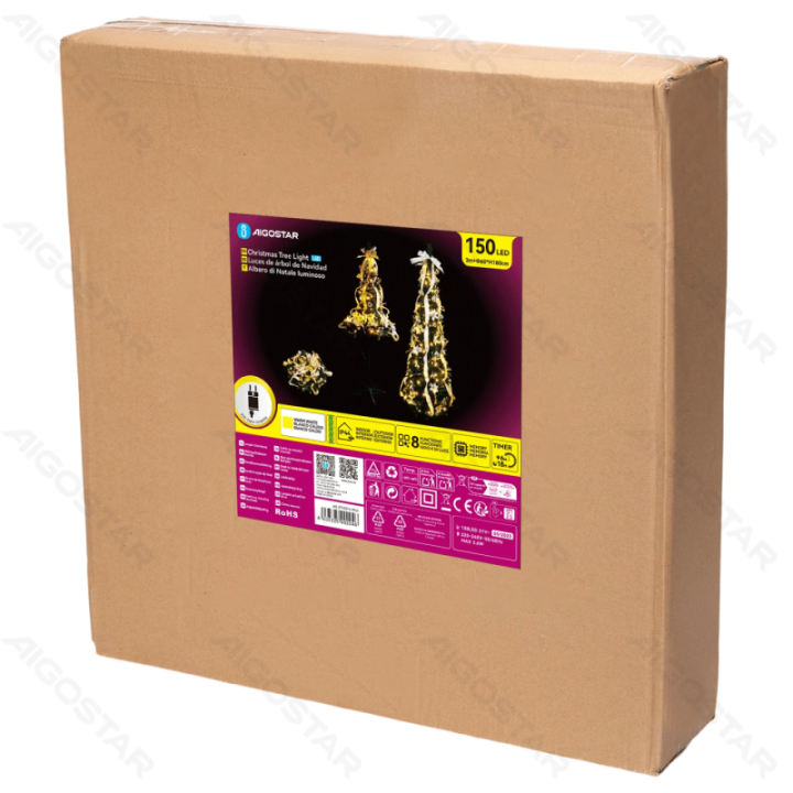 Foldable Christmas Tree White Gold Decorations Warm White 1.8m IP44, Indoor&Outdoor