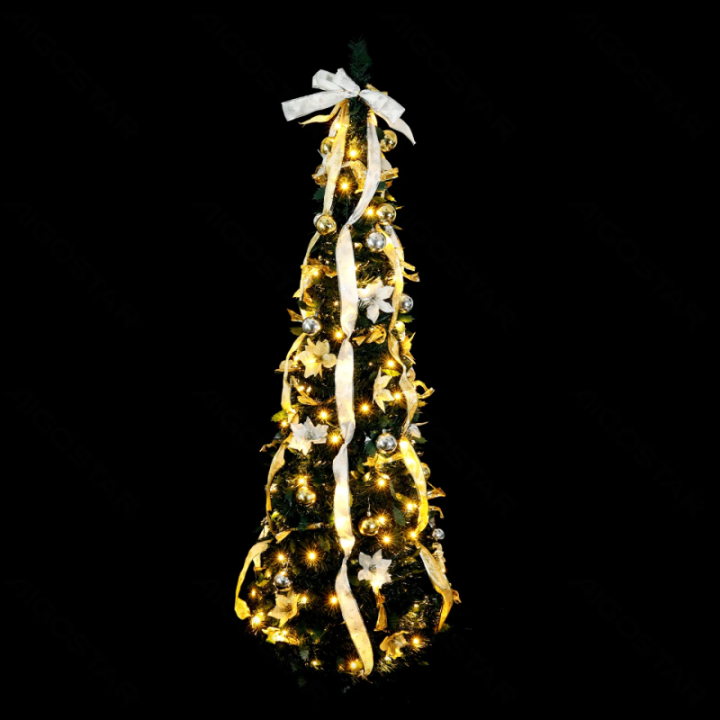 Foldable Christmas Tree White Gold Decorations Warm White 1.8m IP44, Indoor&Outdoor