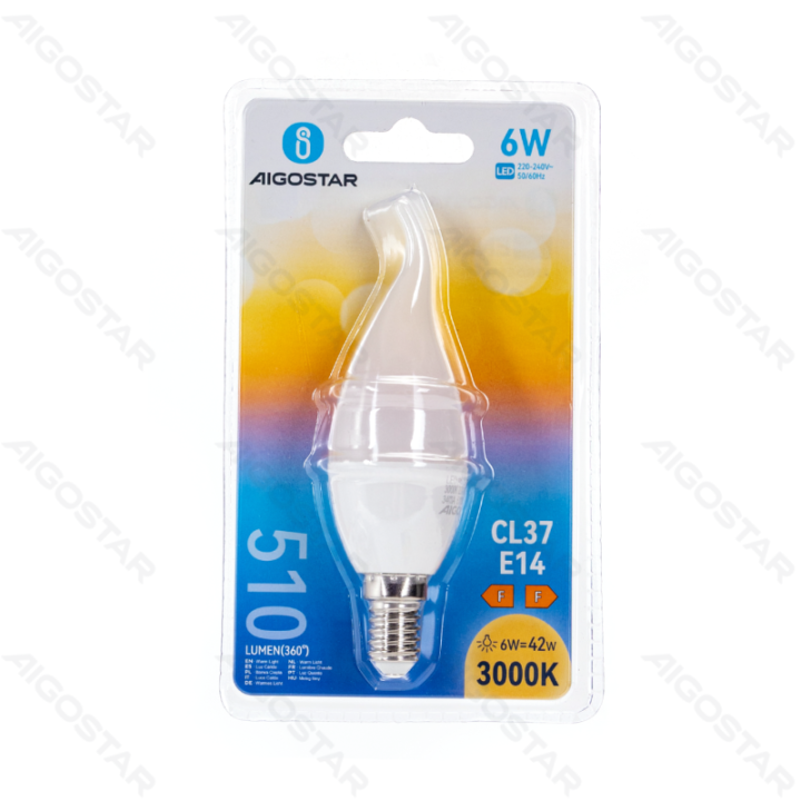 LED CL37 Globe Bulb-E14-6W-3000K-510lm