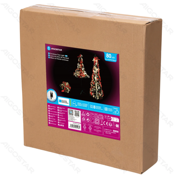 Foldable Christmas Tree Red Gold Decorations Cold White 1.2m IP44, Indoor&Outdoor