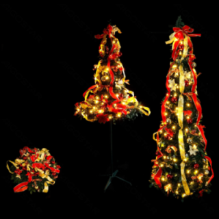 Foldable Christmas Tree Red Gold Decorations Warm White 1.8m IP44, Indoor&Outdoor