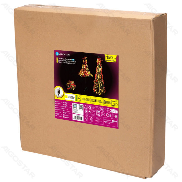 Foldable Christmas Tree Red Gold Decorations Warm White 1.8m IP44, Indoor&Outdoor