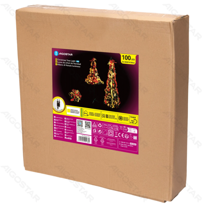 Foldable Christmas Tree Red Gold Decorations Warm White 1.5m IP44, Indoor&Outdoor