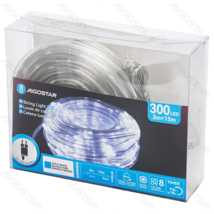 Mažo įtampos 10mm vamzdelio girliandos šalta balta 15m IP44, Vidaus ir lauko