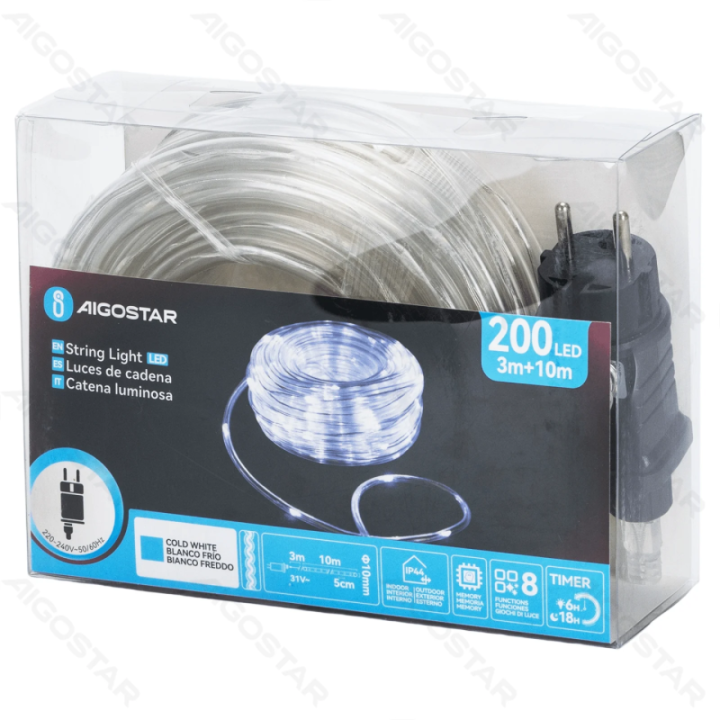 Mažo įtampos 10mm vamzdelio girliandos šalta balta 10m IP44, Vidaus ir lauko