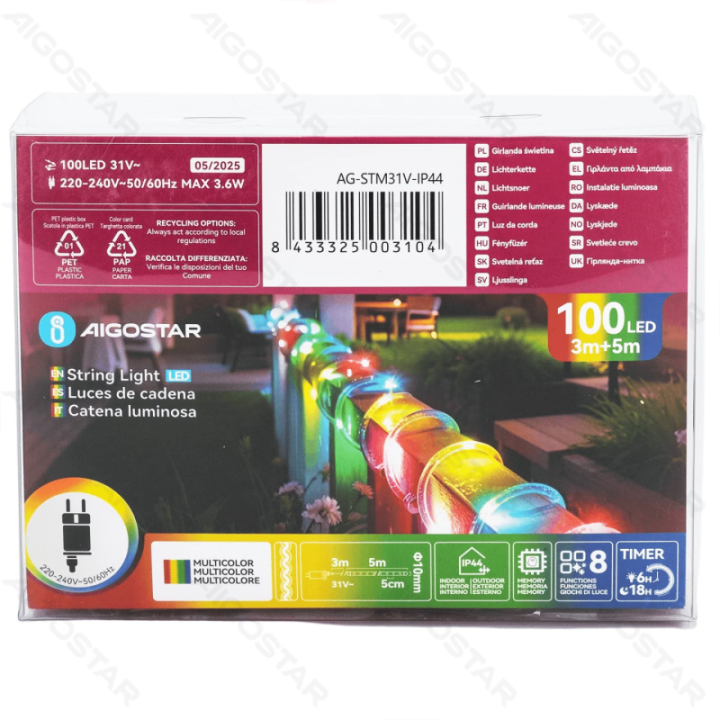 Low Voltage 10mm Tube String Lights RGBY 5m IP44, Indoor&Outdoor