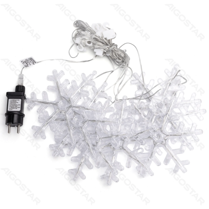 Low Voltage Curtain Inverted-V Flat String Lights Snowflake Cold White 1.2*1m 7 strips IP44, Indoor&Outdoor
