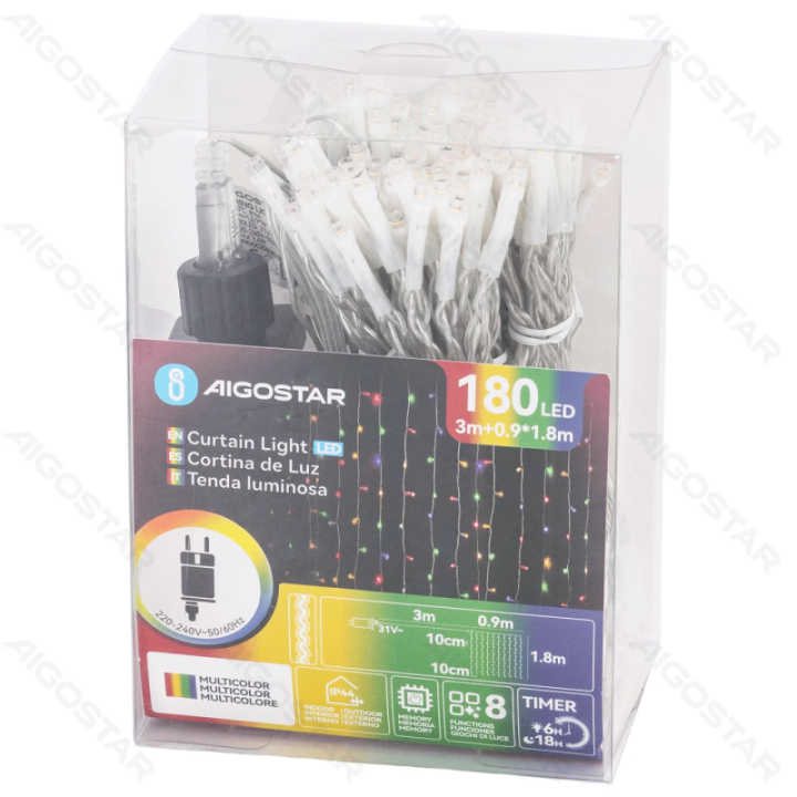 Low Voltage Curtain Flat String Lights, RGBY, 0.9*1.8m 10 strips IP44, Indoor&Outdoor