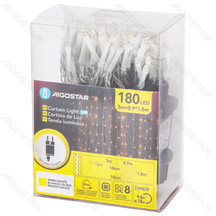 Low Voltage Curtain Flat String Lights, Warm White, 0.9*1.8m 10 strips IP44, Indoor&Outdoor