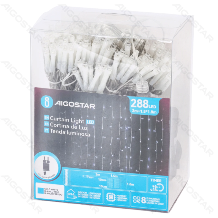 Low Voltage Curtain Flat String Lights, Cold White, 1.5*1.8m 16 strips IP44, Indoor&Outdoor