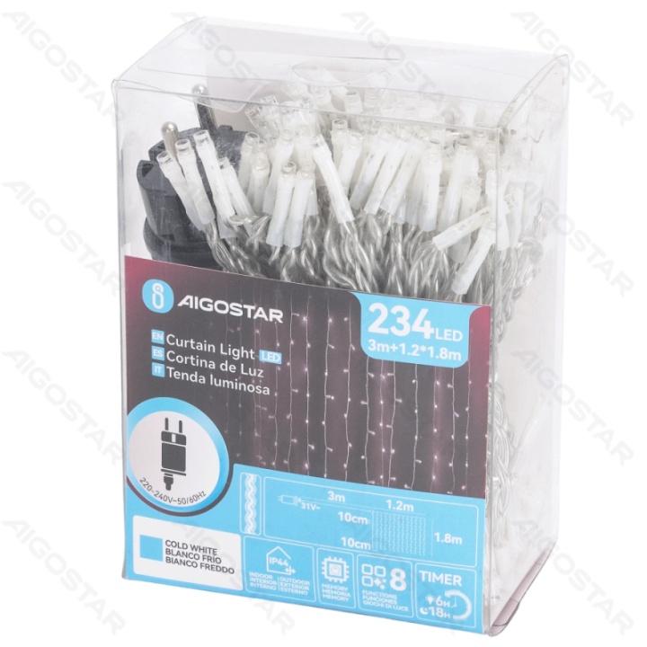 Žemo įtampos užuolaidinės plokščios girliandos, šaltai baltos, 1.2*1.8m 13 juostų IP44, viduje&lauke