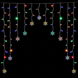 Low Voltage Curtain Inverted-V Flat String Lights Snowflake RGBY 3*1.5m 16 strips IP44, Indoor&Outdoor