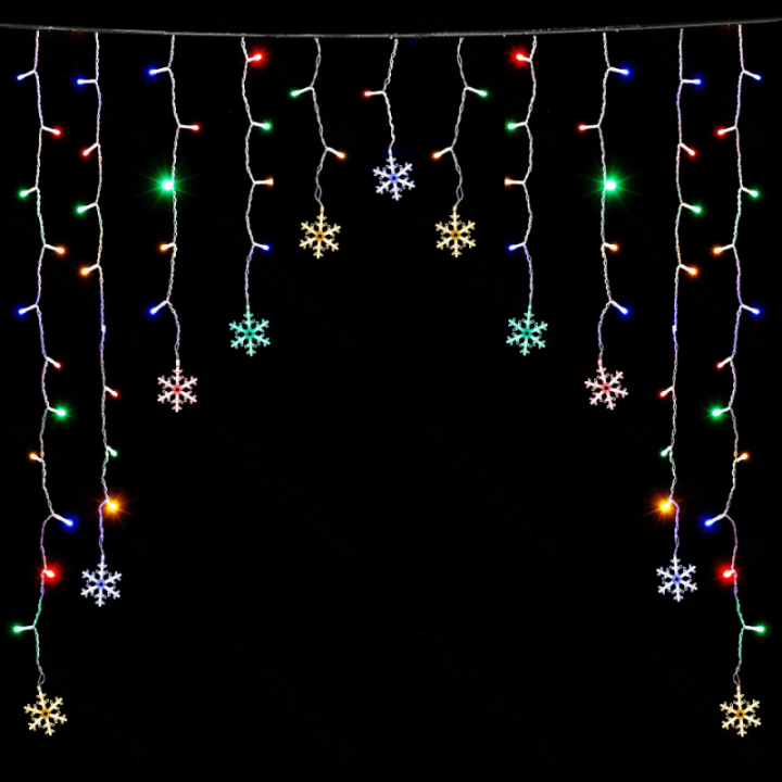 Low Voltage Curtain Inverted-V Flat String Lights Snowflake RGBY 3*1.5m 16 strips IP44, Indoor&Outdoor