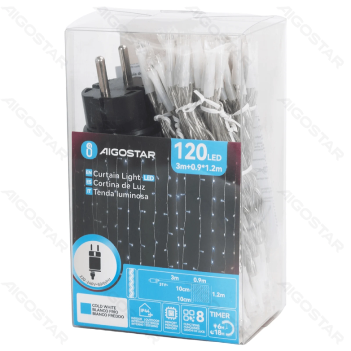 Low Voltage Curtain Flat String Lights, Cold White, 0.9*1.2m 10 strips IP44, Indoor&Outdoor