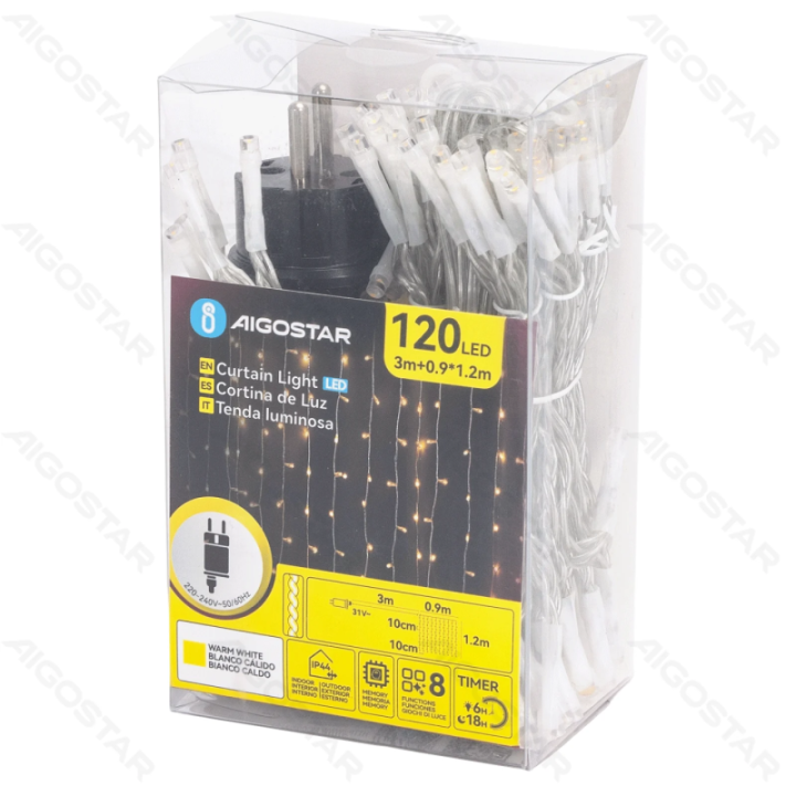 Low Voltage Curtain Flat String Lights, Warm White, 0.9*1.2m 10 strips IP44, Indoor&Outdoor