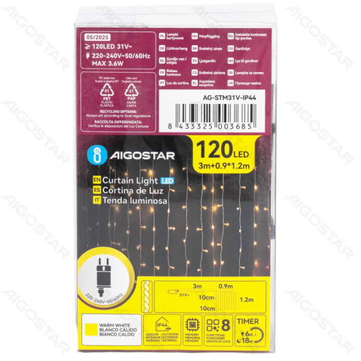 Low Voltage Curtain Flat String Lights, Warm White, 0.9*1.2m 10 strips IP44, Indoor&Outdoor