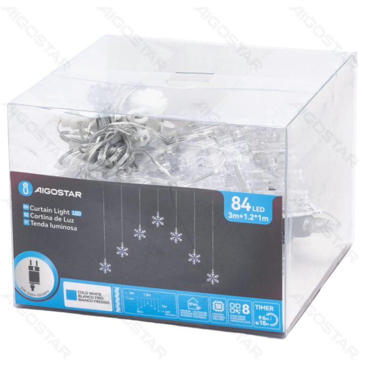 Low Voltage Curtain Inverted-V Flat String Lights Snowflake Cold White 1.2*1m 7 strips IP44, Indoor&Outdoor