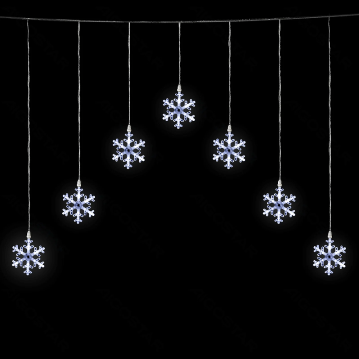 Low Voltage Curtain Inverted-V Flat String Lights Snowflake Cold White 1.2*1m 7 strips IP44, Indoor&Outdoor