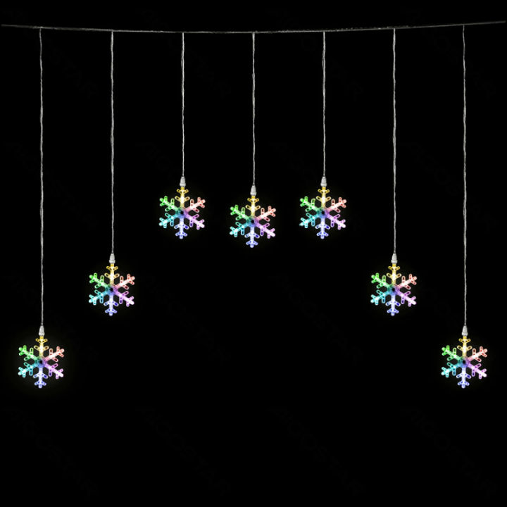 Low voltage string lights,Curtain Trapezoid Flat-top Light Snowflake Pendant RGBY 1.2*1m ,7 strips IP44, Indoor&Outdoor