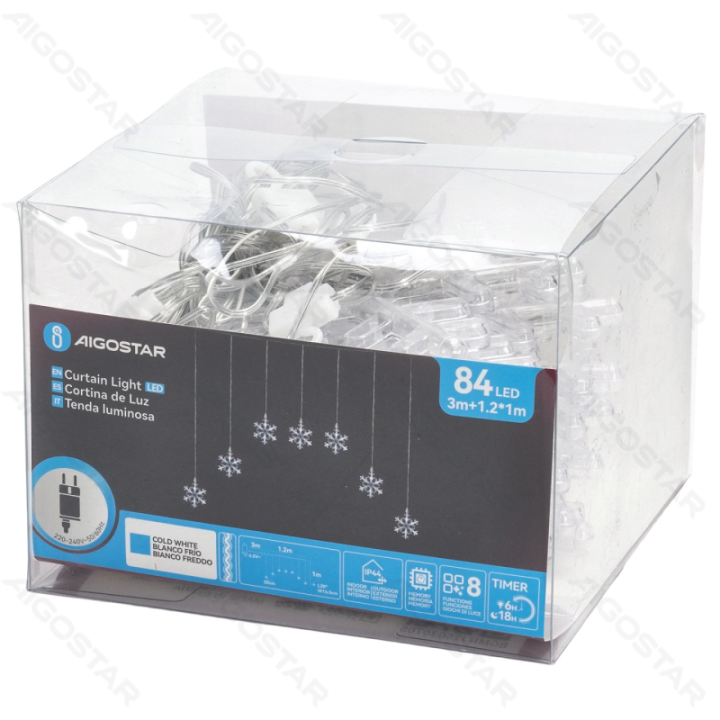 Low voltage string lights,Curtain Trapezoid Flat-top Light Snowflake Pendant Cold White 1.2*1m ,7 strips IP44, Indoor&Outdoor