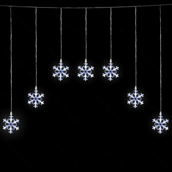 Low voltage string lights,Curtain Trapezoid Flat-top Light Snowflake Pendant Cold White 1.2*1m ,7 strips IP44, Indoor&Outdoor